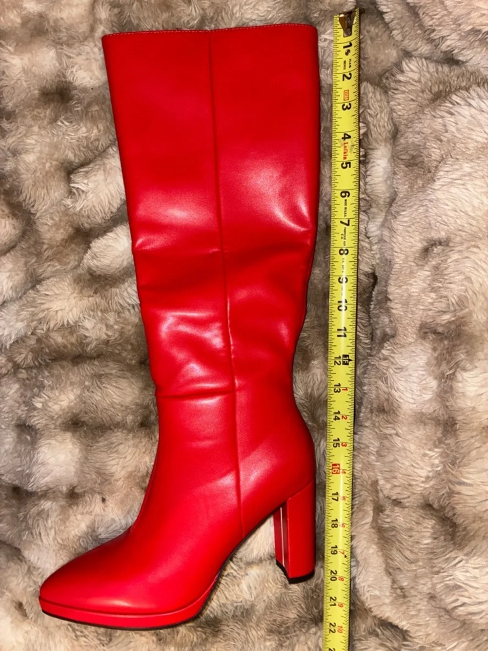 🆕 Red High Shaft Block Heel Women's Boots size 9